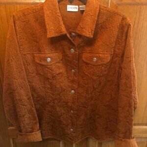 Chico's Brown Light Jacket with rose imprint size 2